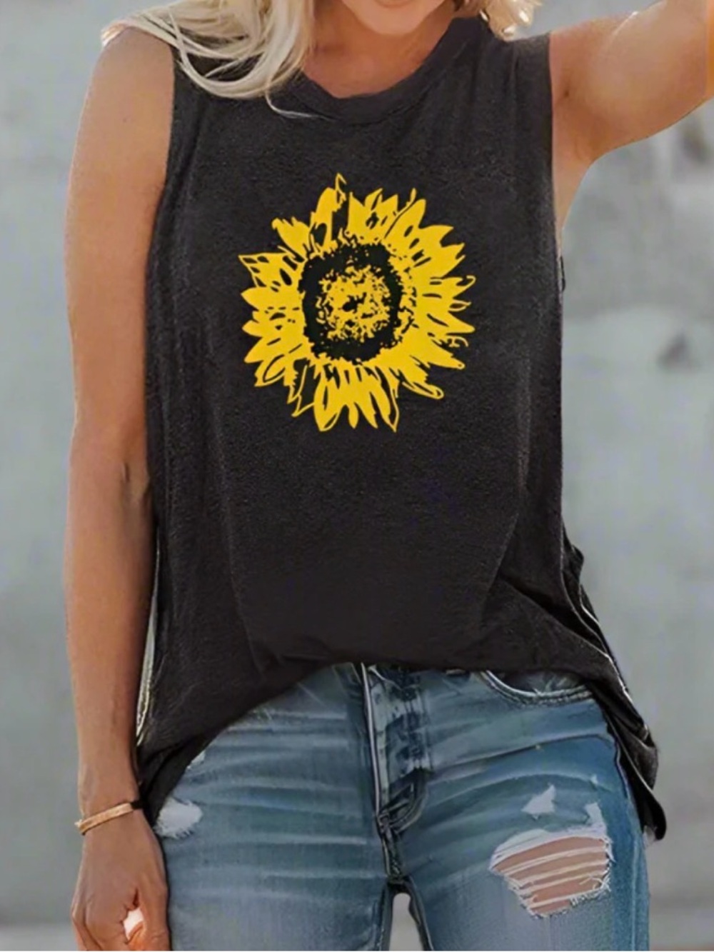 Black Sunflower Graphic Sleeveless Tank Top size S